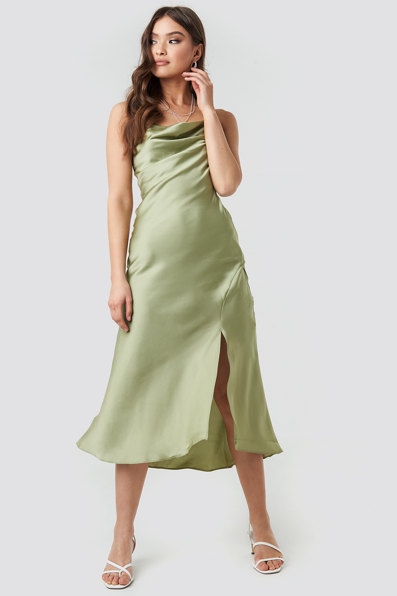 Thin Strap Midi Dress Green | na-kd.com